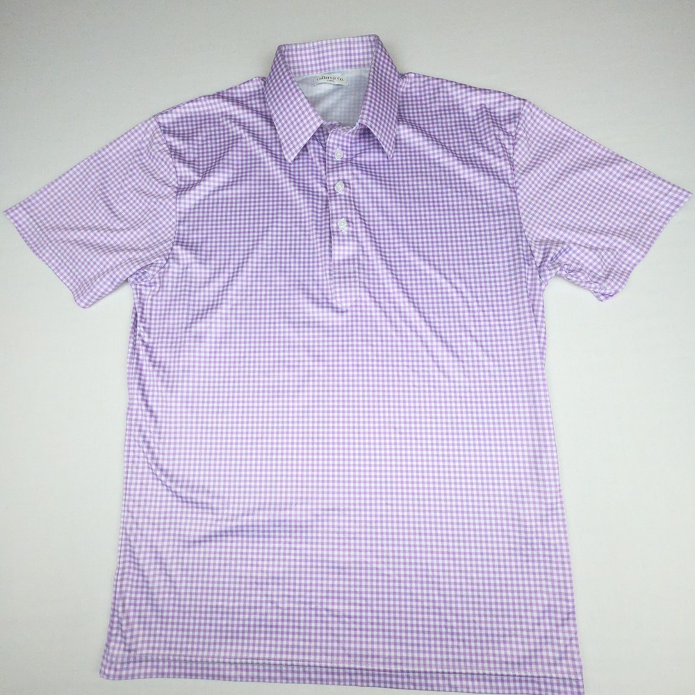 Collars & Co. Dress Collar Polo Mens Large Purple Gingham Plaid 100% Polyester
